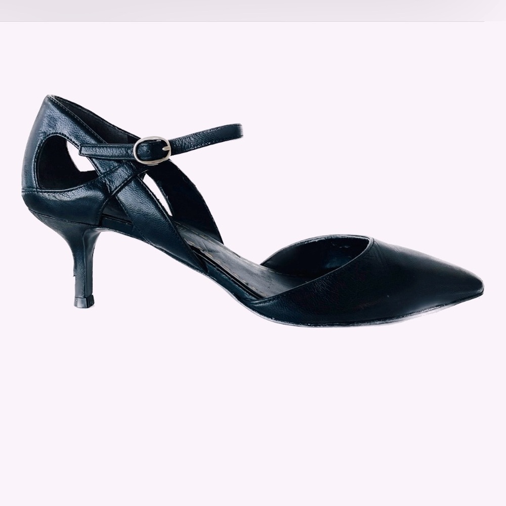 Enzo Angiolini Kitten Heel Black Leather Pumps, Size 8.5